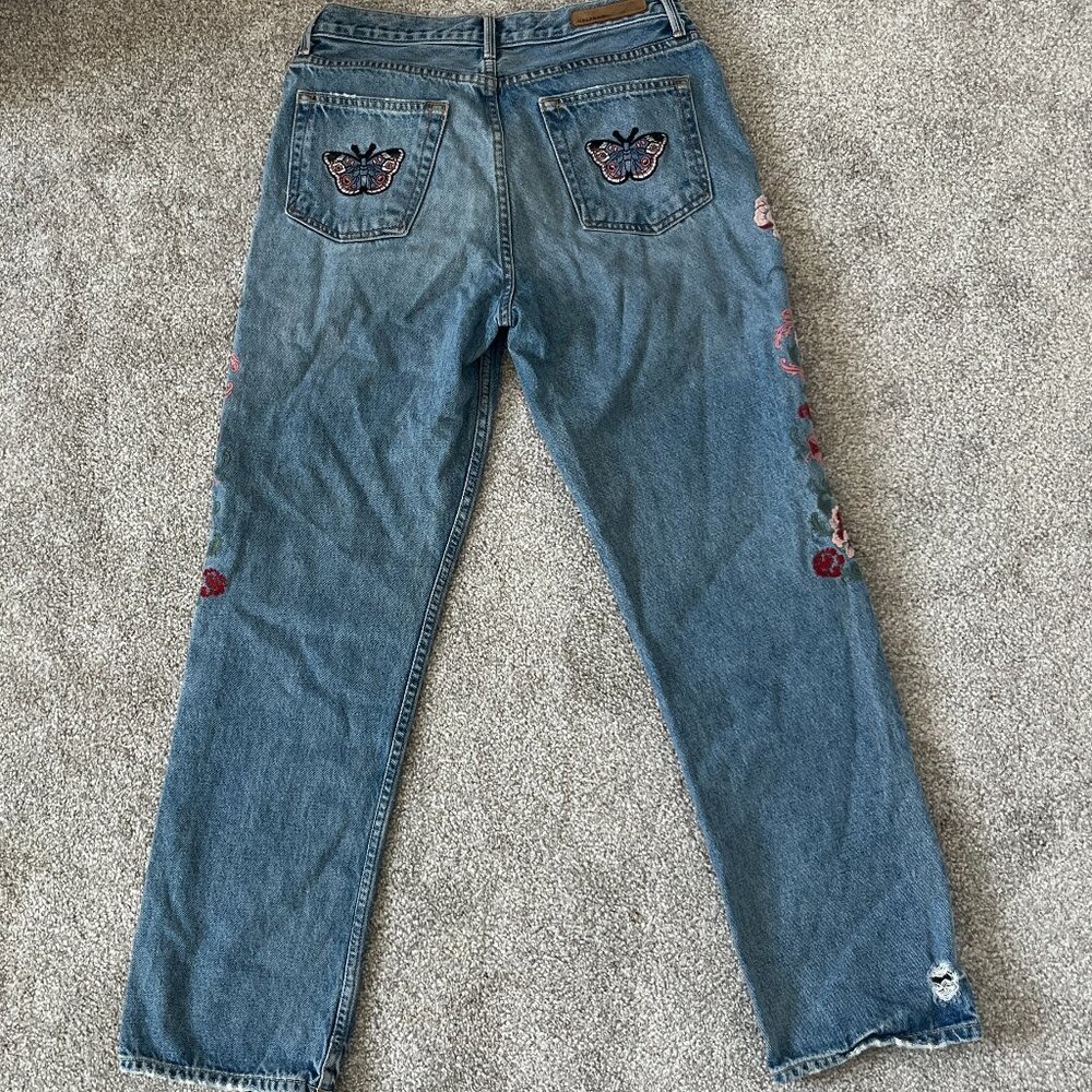 GRLFRND Denim Jeans with Butterfly and Floral Embroidery